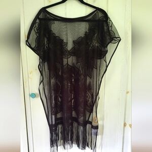 Bon Voyage Black Sheer Net Kimono Style Swimsuit Coverup